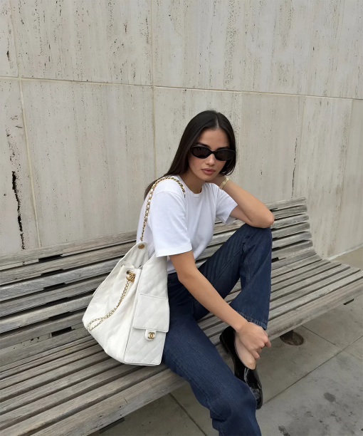 CHANEL 25 BAG caviar white pearl